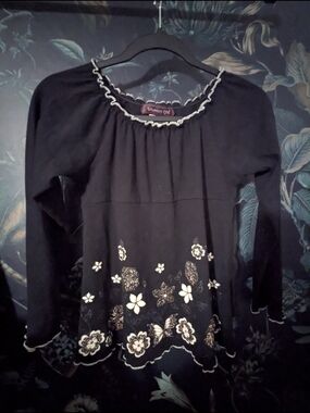 Black Long Sleeve Baby doll with Animal Print Flowers